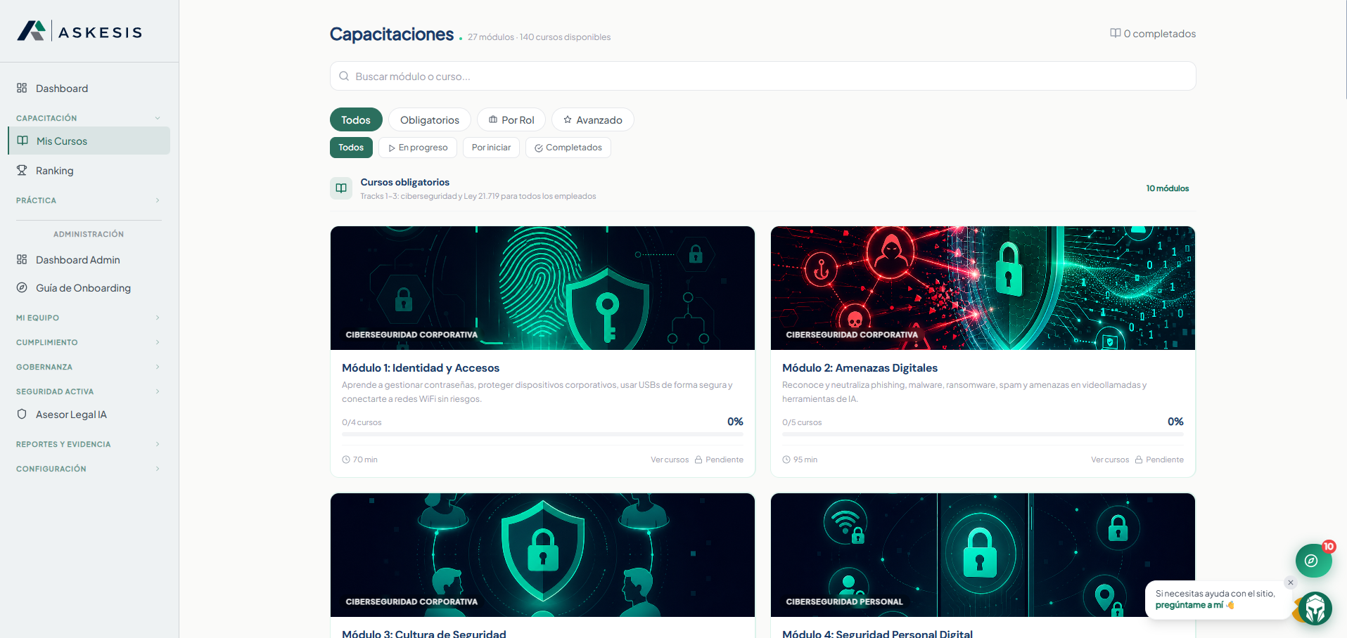 Plataforma Askesis — Módulo de cursos